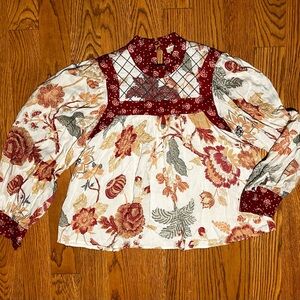 Anthropologie‎ Floral Blouse - Red and Cream